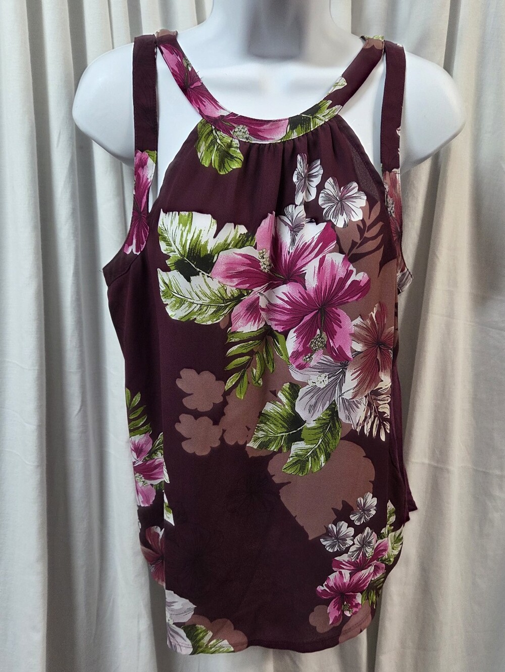 Express Floral Halter Camisole in Burgundy and Pink